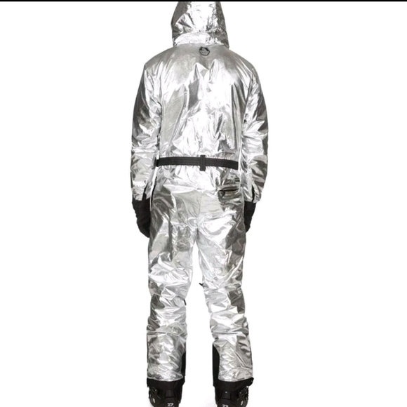 NWT! Tipsy Elves,Men's Silver Bullet Snow Suit,Metallic Silver, Size M, MSRP$300 - Picture 4 of 7